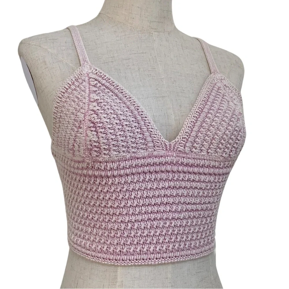 Pac Sun LA Hearts Pink Knit Crochet Spaghetti Strap Crop Top - Picture 6 of 12